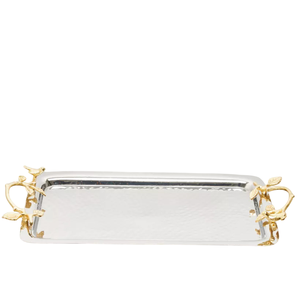 Plateau de service ovale de luxe en acier inoxydable avec poignées en forme de branche plaquées or, plat décoratif moderne en métal pour la décoration intérieure et les événements - Product Image 4