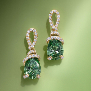 Luxury Women's 18K Gold Drop <b>Earrings</b> With Emerald Cut Green Gemstones And Round Diamond Accents Party Jewelry - Product Image 2
