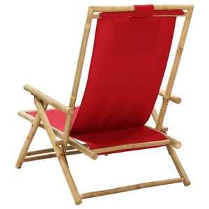 Red Bamboo and Fabric <b>Reclining</b> <b>Garden</b> <b>Chair</b> Relaxing Outdoor Seating - Product Image 5