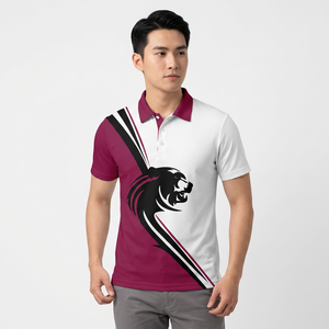 <b>Men's</b> Short Sleeve Polo Shirt With Panther Print Maroon White Color Block Regular Fit Casual Knitted Polyester - Product Image 4