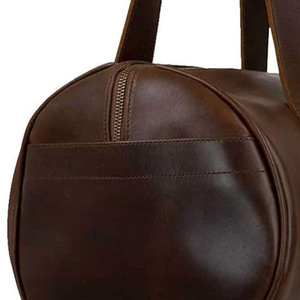 Sac de voyage en cuir de luxe pour homme, grand format, très résistant, style classique, pour le week-end, marron foncé, style sport, bagage en tissu - Product Image 6