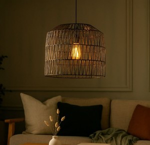 โคมไฟเพดาน LED หวายสีดำ |   หลอดไฟ E27 |   กรงสานแขวนสำหรับใช้ในโรงแรม |   โคมไฟเพดานสไตล์โบโฮอุตสาหกรรมสมัยใหม่ รุ่นกลาง - Product Image 4