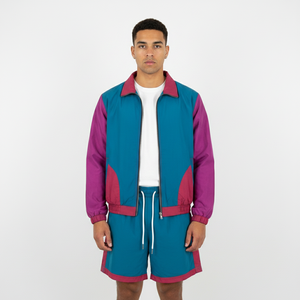 Conjunto Deportivo Unisex Marca ADR con Bloques de Color, Chaqueta con Cierre Frontal y Pantalones Cortos de Poliéster Transpirable, Estilo Deportivo, para Primavera - Product Image 3