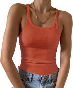 Camiseta sin mangas para mujer al por mayor, de color liso, con cuello redondo acanalado, tejida, informal, de longitud corta, fabricación bajo demanda - Product Image 6
