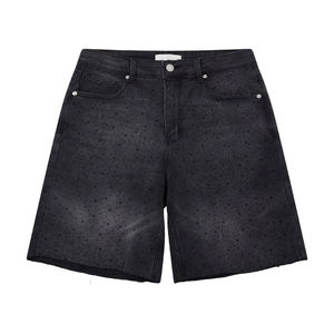 Pantalones Cortos de Mezclilla para Hombre 2026 con Cinturón de Diamantes de Imitación Personalizados, Detalles de Encaje y Agujeros Oscuros, Estilo Urbano Premium, Moda de Verano, Secado Rápido y Transpirables - Product Image 4