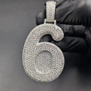 Colgante Personalizado de Moissanita con Número 6 y Burbuja, Estilo Hip Hop, para Joyería Fina de Plata de Ley 925, Colgantes y Dijes - Product Image 1