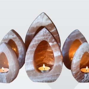Porte-bougie en sel de l'Himalaya de qualité supérieure, brut, sculpté en forme de goutte d'eau, décoration naturelle relaxante pour la maison et le spa - Product Image 4