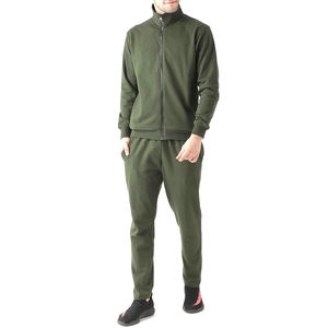 Ensemble de survêtement pour homme vert olive, manches longues, fermeture éclair, col montant, décontracté, respirant, en coton, pour l'automne, coupe classique, ensemble de jogging pour adulte - Product Image 1