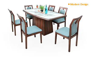 <b>Solid</b> <b>Wood</b> Dining <b>Table</b> Set 6 Seater, Marble <b>Top</b> Modern Wooden Furniture, Contemporary Kitchen Dining Set with Chairs - Product Image 6