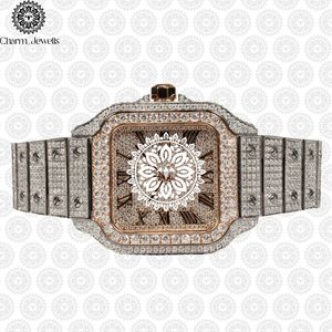 Montre pour homme Charm_Jewells en acier inoxydable avec accents de diamants, mouvement analogique mécanique, fermoir pliant, cadran de 40 mm, 10 bars, luxe et mode - Product Image 1