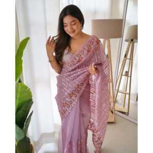 ชุดราตรีปักลายหลายเส้นและลำดับชุดส่าหรีสำหรับงานปาร์ตี้ - Product Image 3