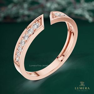 Rose Gold <b>Open</b> Chevron Lab Grown Diamond Band <b>Ring</b> for Women Minimalist Luxury 14K IGI Certified Fine Jewelry Wedding Gift - Product Image 4