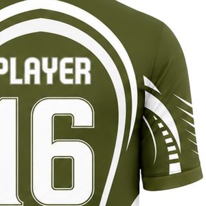 ชุดเสื้อฟุตบอลสีเขียวมะกอกและสีขาว ชุดยูนิฟอร์มฟุตบอลแบบกำหนดเอง เสื้อแข่งทีมระบายอากาศได้ดี พร้อมกางเกงขาสั้น ชุดกีฬา - Product Image 6