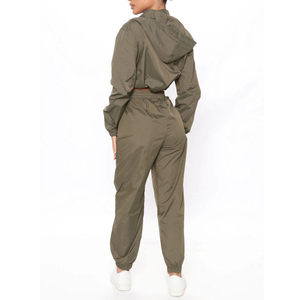 Women's Winter Solid Hooded Windbreaker Tracksuit Set Drawstring Lightweight <b>Zip</b>-<b>Up</b> <b>Jacket</b> Jogger Pants Casual Outdoor Wear - Product Image 3