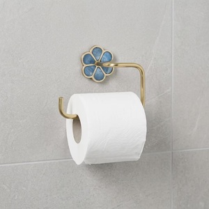 Portarrollos de papel higiénico moderno de latón con diseño de flor azul, montaje en pared para baño - Product Image 3