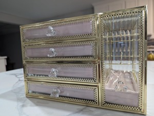 Organisateur de bijoux élégant en verre, boîte de rangement décorative, boîte à bijoux en verre avec couvercle à charnière, organisateur haut de gamme - Product Image 5