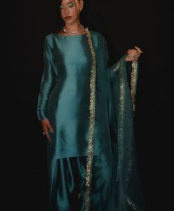 Conjunto de Palazzo Farshi de Crepé de Seda para Mujer con Dupatta, Estilo Salwar Kameez para Fiestas, Bordado con Lentejuelas y Espejos Reales, Sin Arrugas - Product Image 5