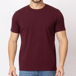 T-shirt décontracté pour homme, col rond, manches courtes, couleur bordeaux unie, coupe classique, en jersey - Product Image 5