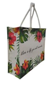 Sac fourre-tout en toile à fleurs tropicales personnalisé avec fermeture à glissière, écologique, réutilisable, pour le shopping et la plage, fabriqué en Inde - Product Image 2