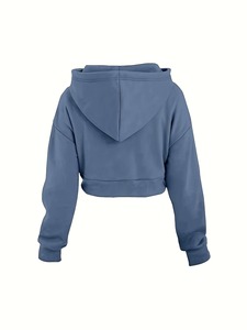 Top Quality Crop Top Hoodies Womens Oversized Crop Hoodie Solid Color <b>Drop</b>-Shoulder Full Sleeve 100% Cotton Women Hoodie Fit - Product Image 3