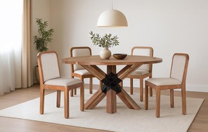 Table à manger ronde moderne en bois avec design à pieds en X, style scandinave, mobilier pour la maison, capacité 4 personnes - Product Image 5