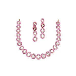 Hot Selling White <b>Crystal</b> and <b>Clustered</b> Floral Beautiful Design Polki Collar Necklace and Earrings Set at Direct Factory Price - Product Image 1