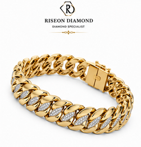 Bracelet gourmette en or jaune 18 carats avec accent diamant central, finition polie, chaîne épaisse et audacieuse, bijoux de luxe pour homme style hip-hop - Product Image 2