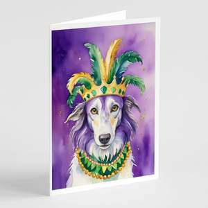 Borzoi King of Mardi Gras Whimsical A7 Blank Greeting Cards Pack of 8 with <b>Envelopes</b> <b>5x7</b> Note Size - Product Image 1