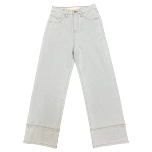 Jean en denim taille haute coupe droite délavé clair avec chevilles retroussées, style décontracté, pantalon pour femme 100 % coton respirant, collection printemps - Product Image 4
