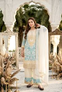 Ensemble Salwar Kameez traditionnel en coton pour femmes, avec broderies et dupatta, pour un usage décontracté, style Inde-Pakistan - Product Image 4