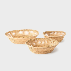 Oval Rattan <b>Basket</b> <b>Tray</b> Handmade Cane Weave Decorative Organizer For Serving Or Tabletop Storage - Product Image 2