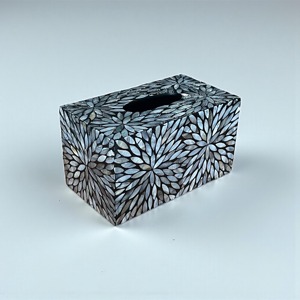 Luxury Black And White Floral Inlay Mother of Pearl Tissue Holder Ideal for Guest Room Welcome Setup and Hotel Suite Decor - Product Image 3