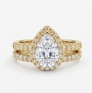 Pear Cut Moissanite Engagement <b>Ring</b> <b>Set</b> 18K <b>Gold</b> Plated Halo Bridal Band Women's Classic Style Claw Setting Daily Wear - Product Image 1