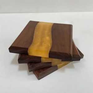 Luxury <b>Wood</b> Resin Coaster <b>Set</b> with Decorative Patterns for Coffee Mugs and <b>Tea</b> Cups with Elegant Styling for Living Room - Product Image 3
