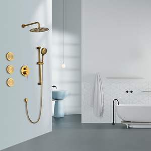 Système de douche avec barre coulissante, pommeau de douche, douchette à main, jets de douche, bras de douche, tuyau, robinet, garniture, poignées à levier - Ensemble de quincaillerie de salle de bain - Product Image 4
