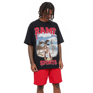 Camiseta de Algodón Lavado de Gran Tamaño para Hombre RAMF, Manga Corta, Cuello Redondo, Estilo Jersey con Estampado de Letras y Logotipo Frontal - Product Image 5