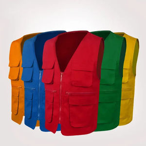 Chaleco de Lona Naranja para Hombre con Múltiples Bolsillos, Cierre de Cremallera, Ropa de Trabajo Informal, Estilo Primavera, Diseño con Cuello en V - Product Image 5