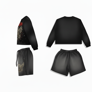 ชุดวอร์มคนท้องแบบมีโลโก้สั่งทำ เสื้อยืดแขนยาวคอกลมผ้าฝ้าย 100% กางเกงจ็อกเกอร์ขาสั้น ชุดวิ่งออกกำลังกาย - Product Image 3