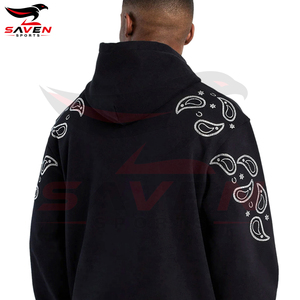 Sweat à capuche épais noir avec strass pour homme, streetwear, épaules tombantes, motif diamant, pull personnalisé en coton lourd - Product Image 3