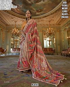 Sari traditionnel brodé de créateur Noor Jahan en soie P.V. anti-humidité et infroissable, idéal pour les occasions d'hiver, mariages et fêtes - Product Image 5