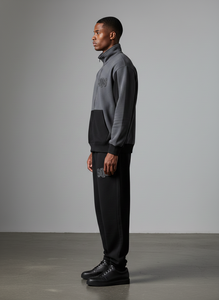 Chándal Premium de Felpa para Hombre, Estilo Holgado con Cierre, en Gris y Negro con Bordado Desgastado - Product Image 4