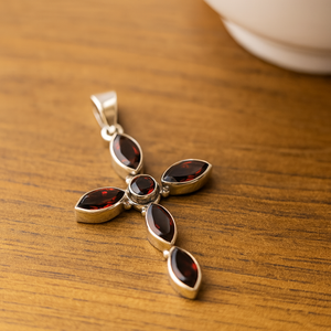 Natural <b>Garnet</b> Cross Pendant 925 Sterling Silver Rose Gold Yellow Gold Plated Religious Jewelry Handmade Gemstone Pendant Her - Product Image 1