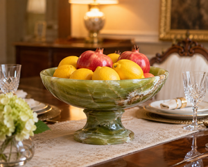 Bol à fruits en marbre onyx vert, poli, en pierre massif, taille personnalisée pour la décoration de table et le service des aliments - Product Image 6