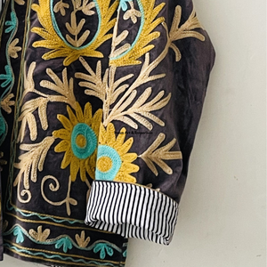 Indian Handmade Suzani Cotton <b>Jacket</b> Hand Embroidered Short <b>Jacket</b> Unisex Coat Handmade Suzani Short <b>Jacket</b> - Product Image 5