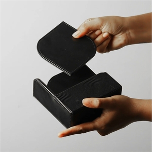 Ensemble de sous-verres en cuir de luxe avec support, 6 pièces, sous-verres en cuir PU imperméable de qualité supérieure, logo personnalisé, cadeau d'entreprise, ensemble de décoration pour la maison - Product Image 1