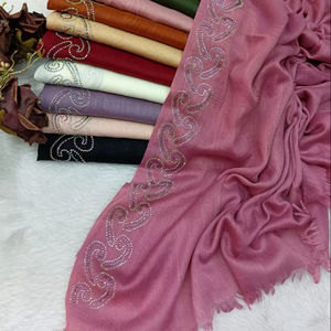 Elegant Rhinestone-Embellished Chiffon Feel Long Women's Hijab Luxurious Soft <b>Wrap</b> Scarf Solid Pattern Vibrant Colors Spring - Product Image 1