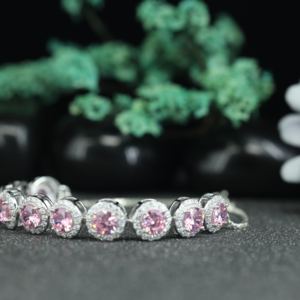 Pulsera de tenis de lujo con cristales rosas para mujer – Plata de ley 925, engaste halo, elegante regalo de joyería - Product Image 3