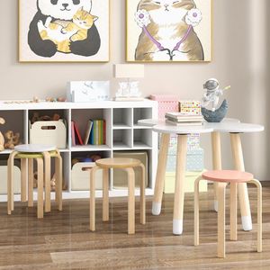 Set di 4 Sgabelli da Pranzo Impilabili in Legno Curvato Multicolore con Sedute Rotonde - Product Image 4