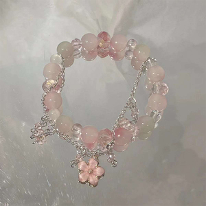 Bracciale con catena di perline e ciondolo a forma di fiore rosa, gioielli dolci per le donne, regalo alla moda - Product Image 1