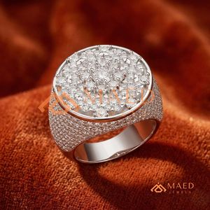 แหวนเหรียญทรงกลมประดับเพชรหรูหรา - แหวนเงินแท้ 925 สไตล์ฮิปฮอปประดับเพชรสำหรับผู้ชาย เครื่องประดับเพชรแล็บ - Product Image 2